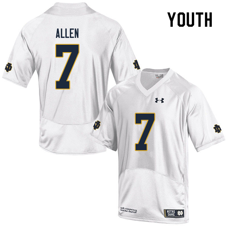 Youth NCAA Notre Dame Fighting Irish #7 Derrik Allen Stitched College Under Armour Authentic White Football Jersey OY10F35NG